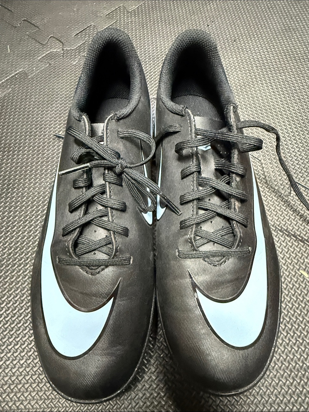 Men's Black Athletic Cleats with Light Blue Nike Mercurial Futsal Shoes